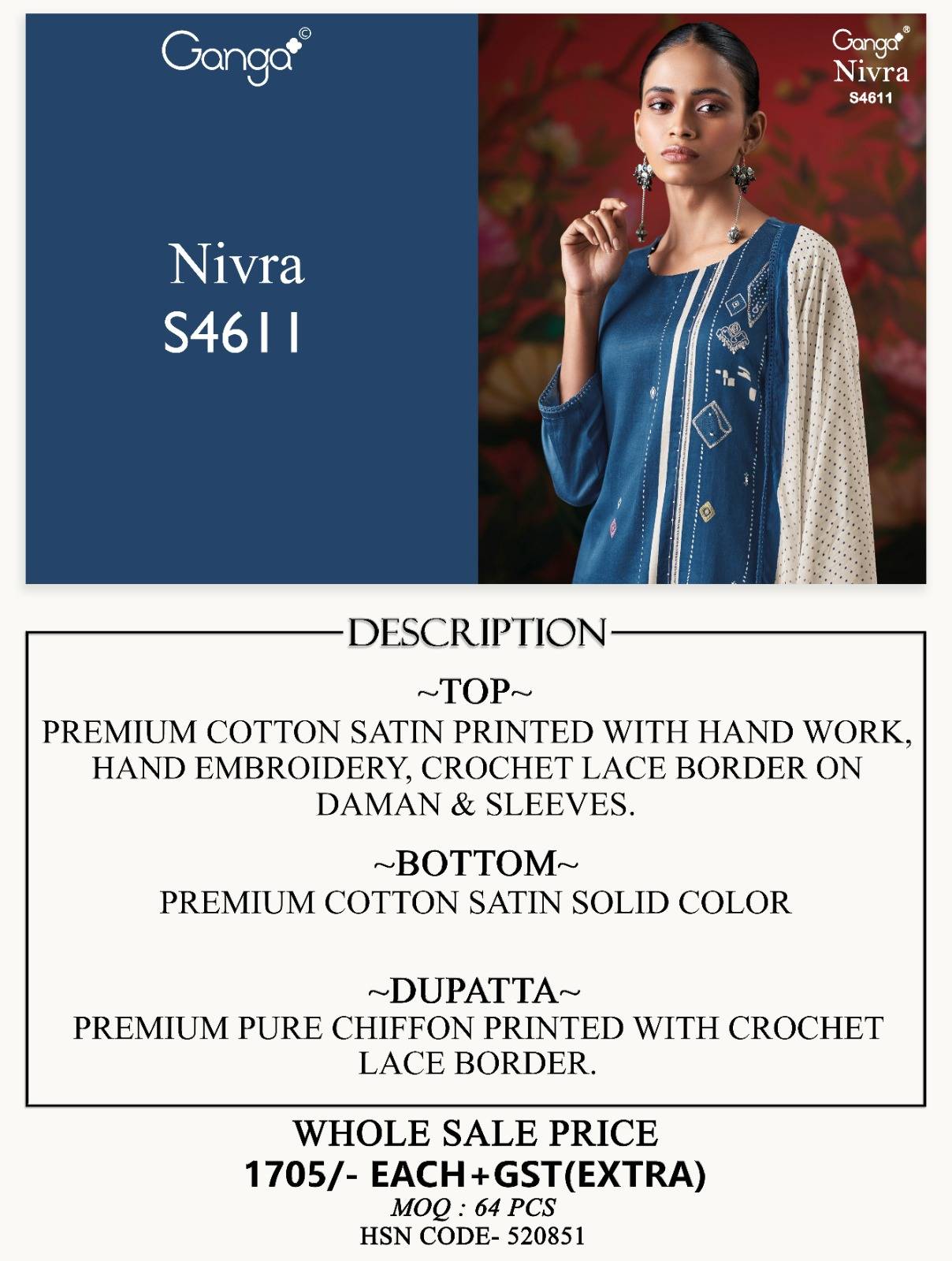 NIVRA 4611SERIES BY GANGAFASHION Stylish Beautiful Colourful COTTON SATIN Dresses At Wholesale Price